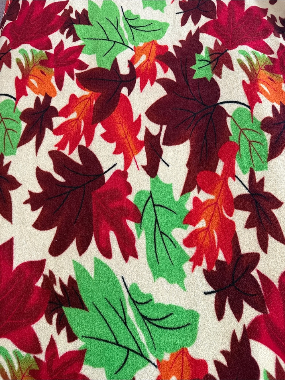 Autumn Leaf Print Fabric Top in Red, Green and Orange